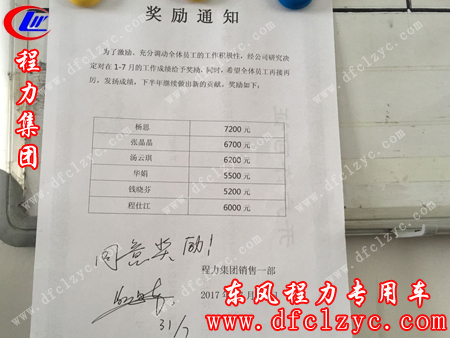 湖北程力销售一部奖励通知